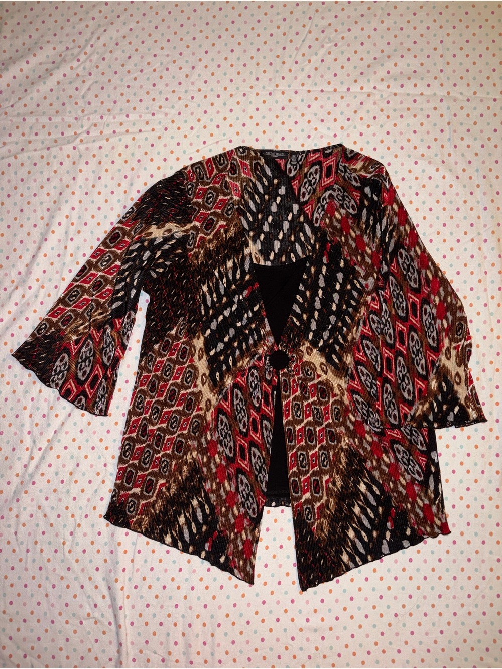 Notations Women’s 2X Animal Print Layered Blouse Top Red Black Brown